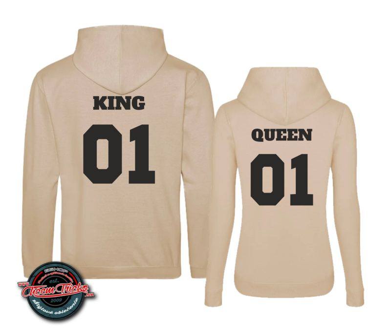 Mikiny King 01 Queen 01 new, dámska M+pánsku vyberte, béžová