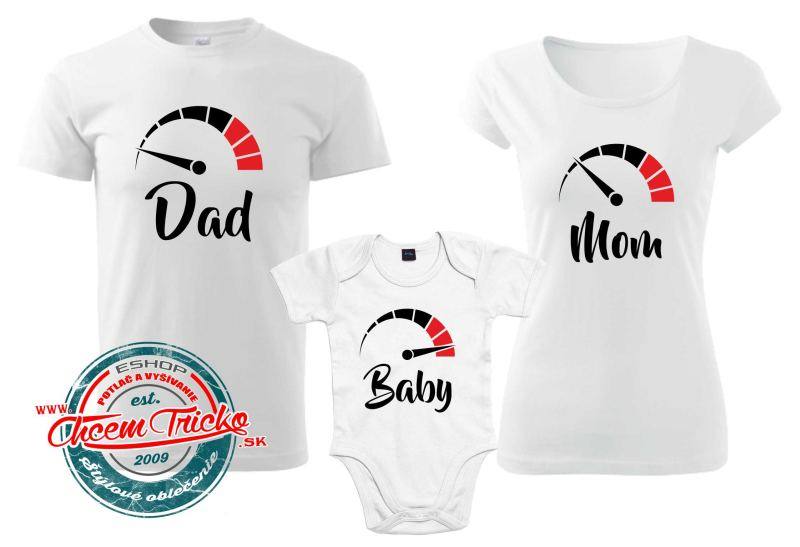 Sada 3 tričiek s potlačou Speed Dad , Mom , Baby, XS+S+1/2