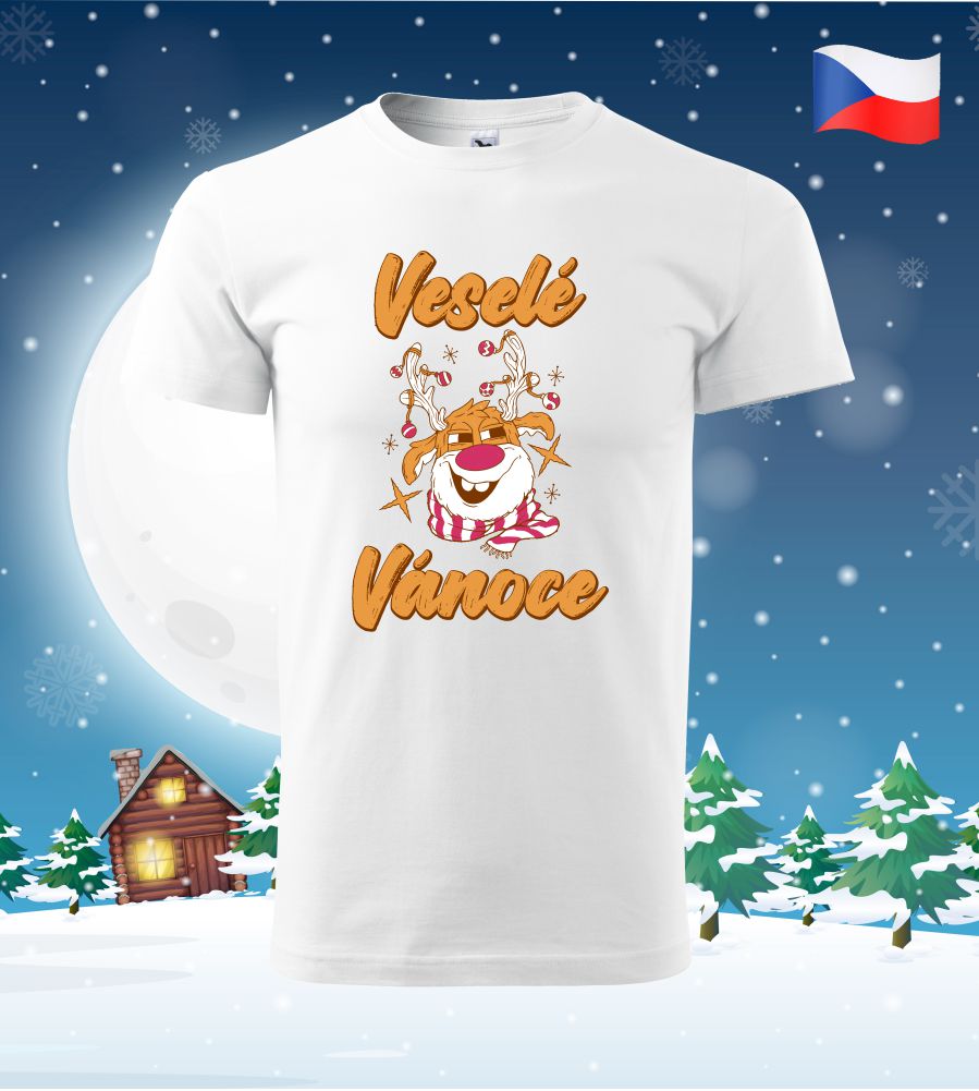 dámské vánoční tričko Veselé Vánoce sob (ČR), L, fuchsia red