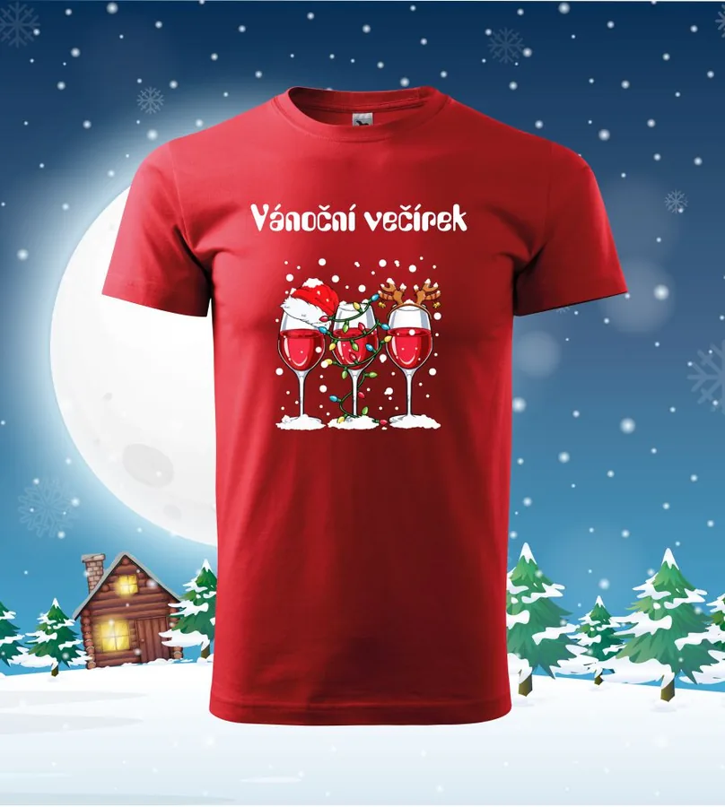 Tričko vianočné s potlačou Vánoční večírek, L, tmavomodrá