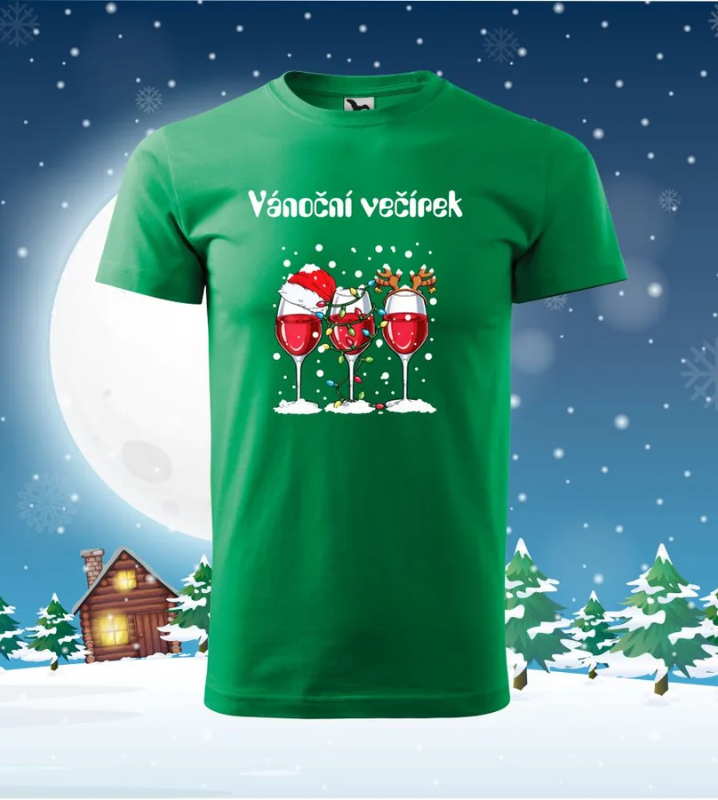 Tričko vianočné s potlačou Vánoční večírek, L, tmavomodrá