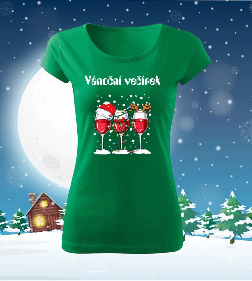 Tričko vianočné s potlačou Vánoční večírek, L, tmavomodrá