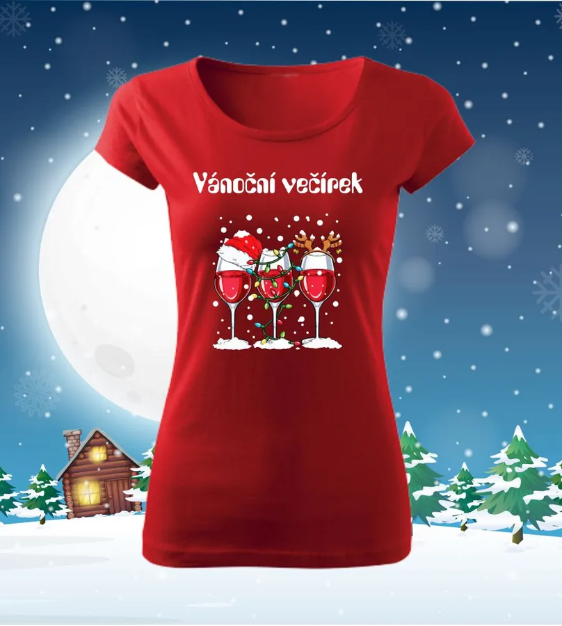 Tričko vianočné s potlačou Vánoční večírek, L, tmavomodrá