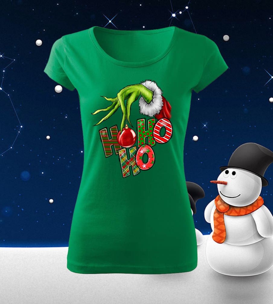 Tričko vianočné s potlačou Hohoho Grinch, L, zelená, pánske