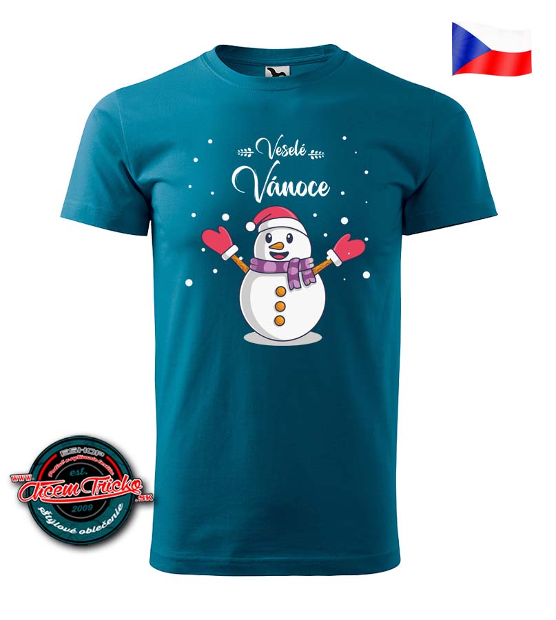 pánske vánočí tričko Vánoční sněhulák (ČR), XL, tmavomodrá