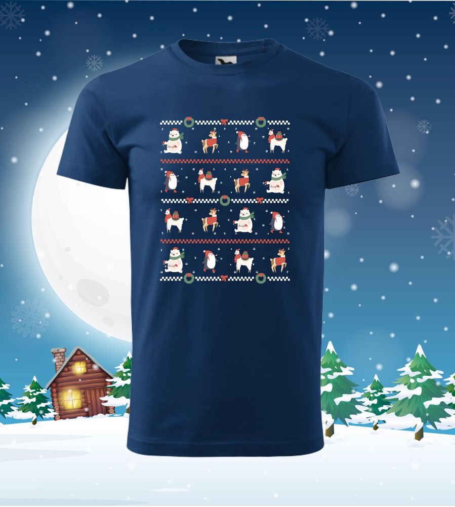 Tričko vianočné s potlačou Animals, M, polnočná, pánske
