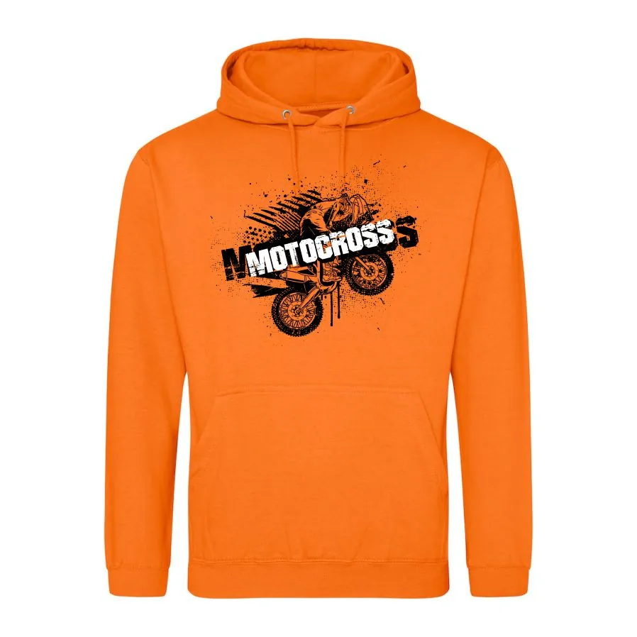 Kapucová mikina Motocross 3, oranžová, M  - Výpredaj