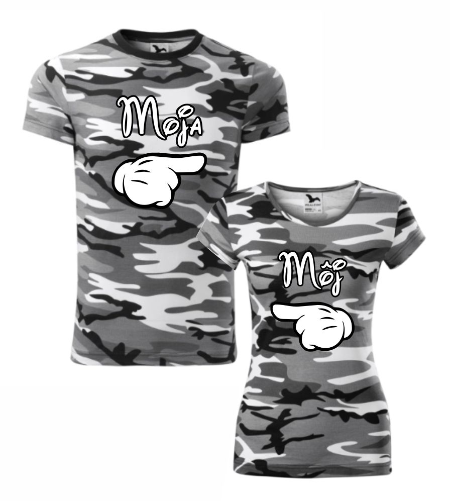 Maskáčové tričká pre pár s potlačou Môj & Moja -výpredaj, L+M