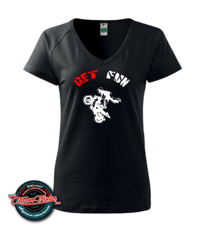 Dámske tričko s motívom Get Fun, XL, biela -Výpredaj