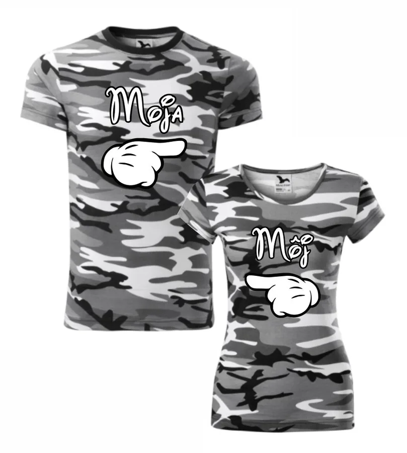 Maskáčové tričká pre pár s potlačou Môj & Moja -akcia, L+3XL, hnedý maskáč