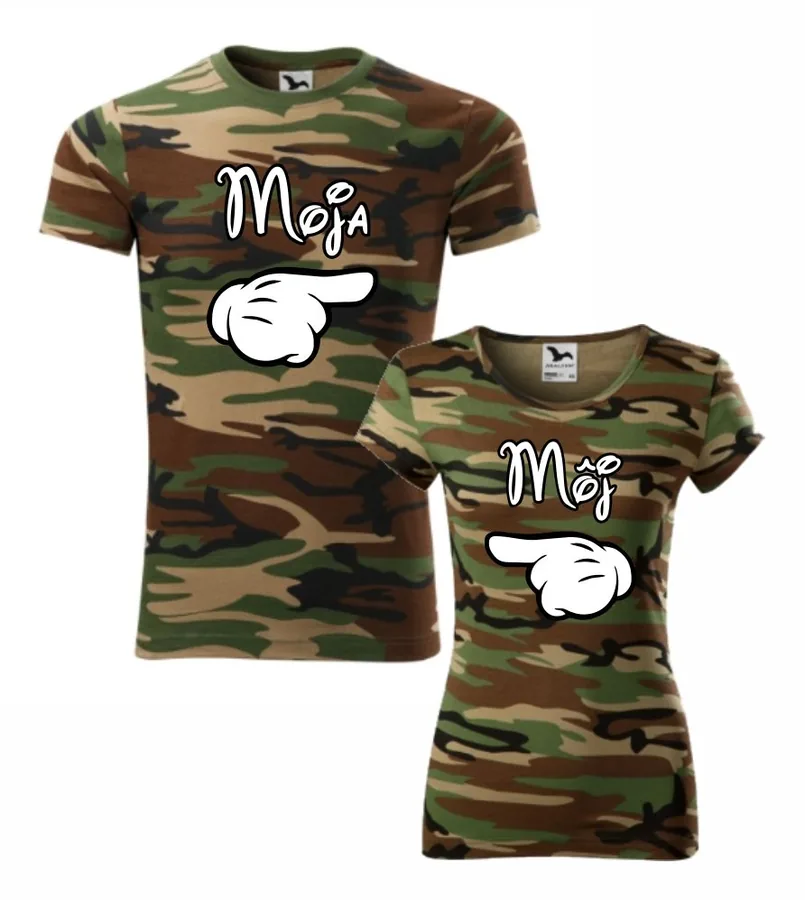 Maskáčové tričká pre pár s potlačou Môj & Moja -akcia, L+3XL, hnedý maskáč