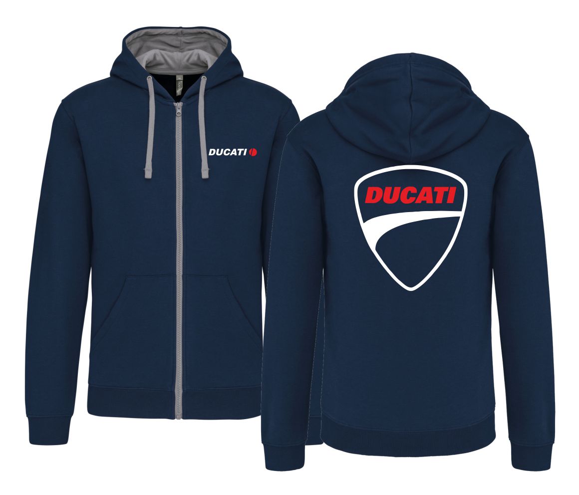 Mikina kapucňa / zips Ducati, M, tmavomodrá