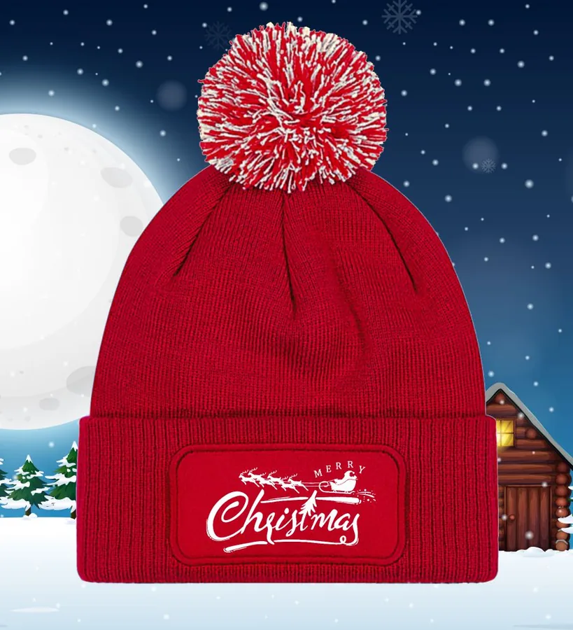Čapica s brmbolcom Merry Christmas Santa, čierna -posledný kus