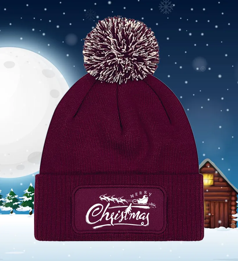 Čapica s brmbolcom Merry Christmas Santa, čierna -posledný kus
