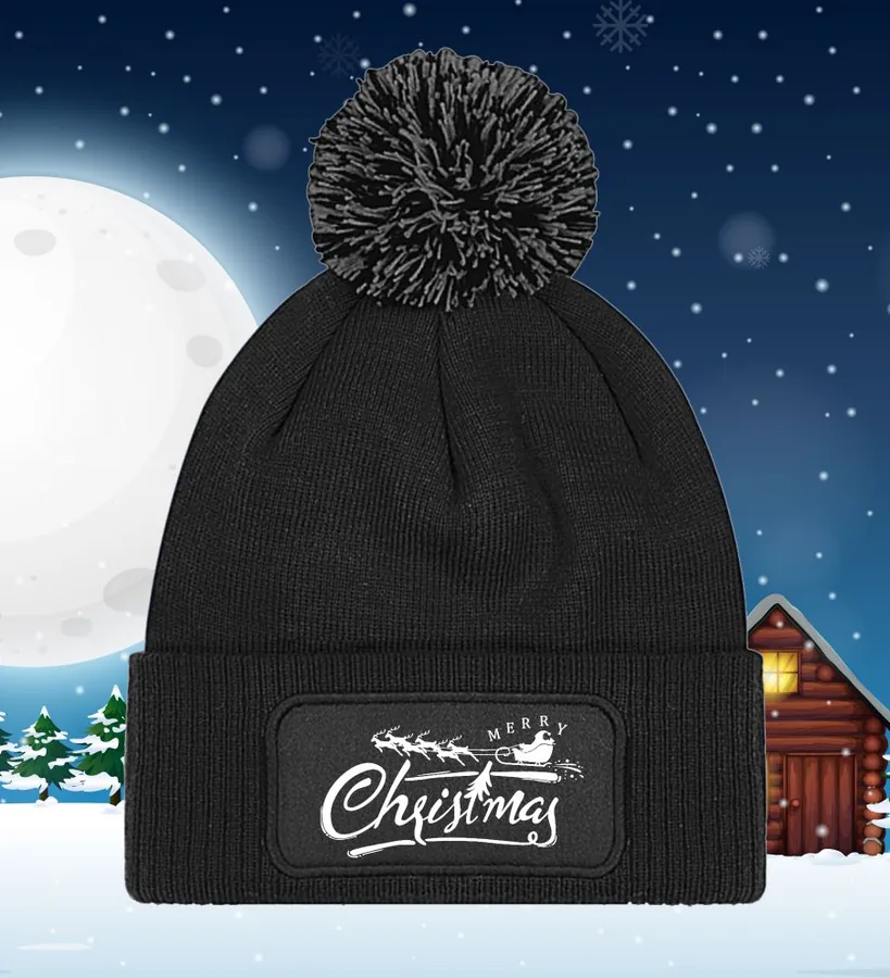 Čapica s brmbolcom Merry Christmas Santa, čierna -posledný kus