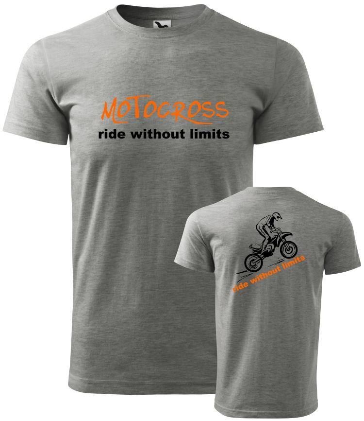 Tričko s potlačou Motocross - Ride without limits velkost - L, Tmavosivý melír
