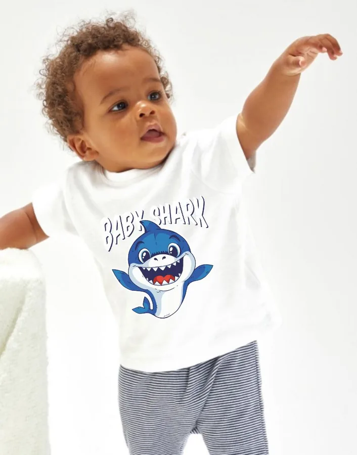 Tričko pre bábätká Baby Shark svetloruzove 6-12m Výpredaj