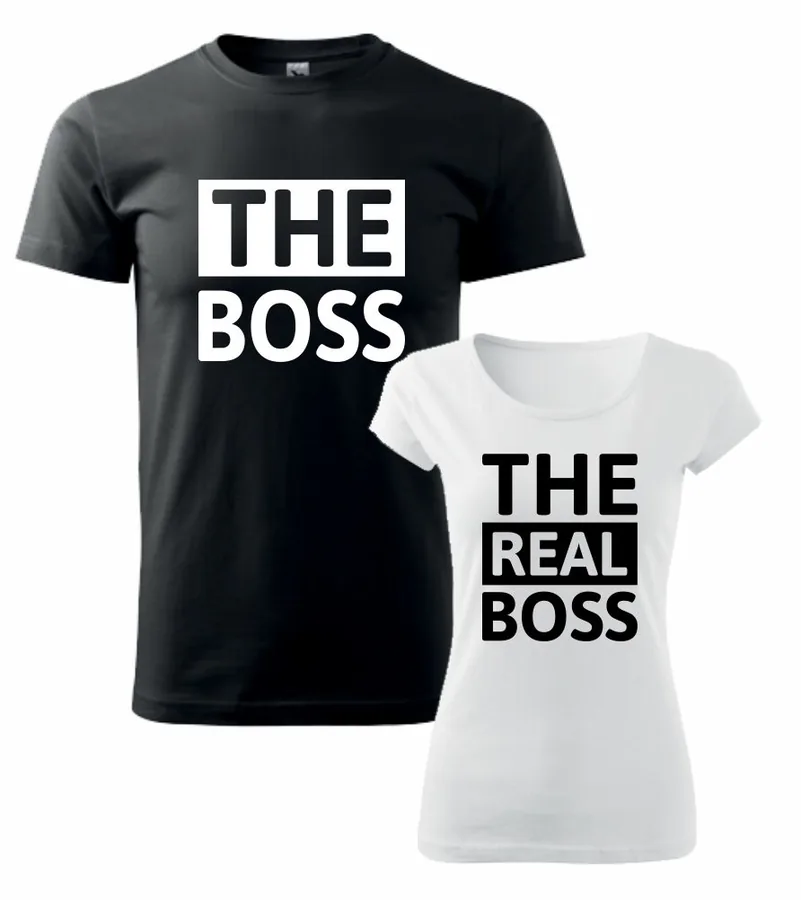 Tričká pre páry The Boss / The Real Boss, Čierne pánske -  S, Biela dámske -  velkost na vyber - Výpredaj