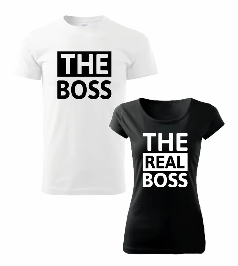 Tričká pre páry The Boss / The Real Boss, Čierne pánske -  S, Biela dámske -  velkost na vyber - Výpredaj