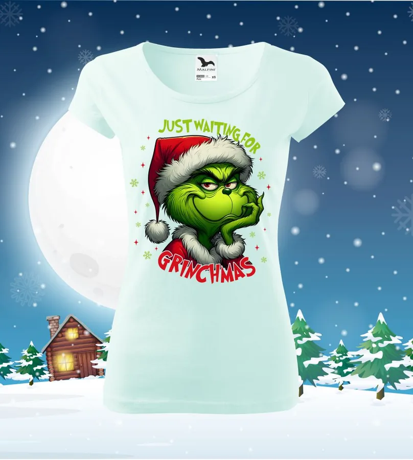 Tričko vianočné s potlačou Just waiting for Grinchmas 3XL  Červená, Dámsky - Výpredaj