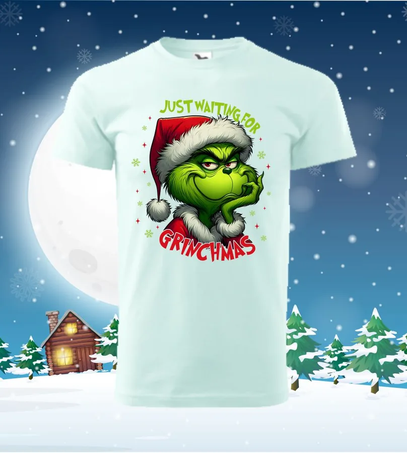 Tričko vianočné s potlačou Just waiting for Grinchmas 3XL  Červená, Dámsky - Výpredaj