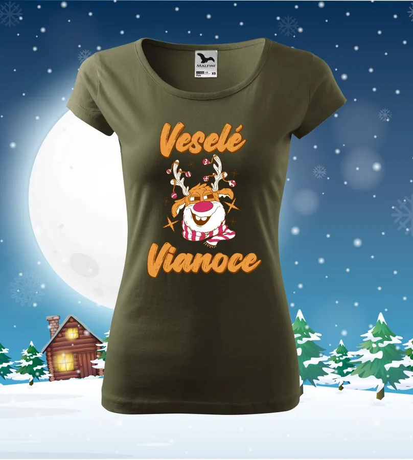 Dámske vianočné tričko Veselé Vianoce sob - XS, Fuchsia red - Výpredaj