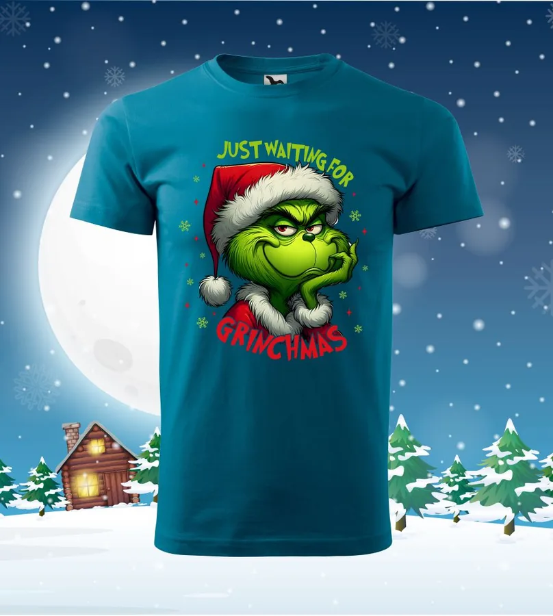 	Tričko vianočné s potlačou Just waiting for Grinchmas  - S, Červená, Dámsky - Výpredaj