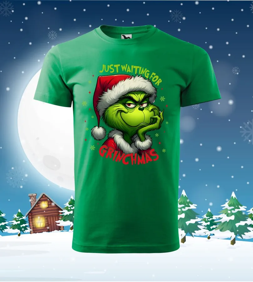 	Tričko vianočné s potlačou Just waiting for Grinchmas  - S, Červená, Dámsky - Výpredaj