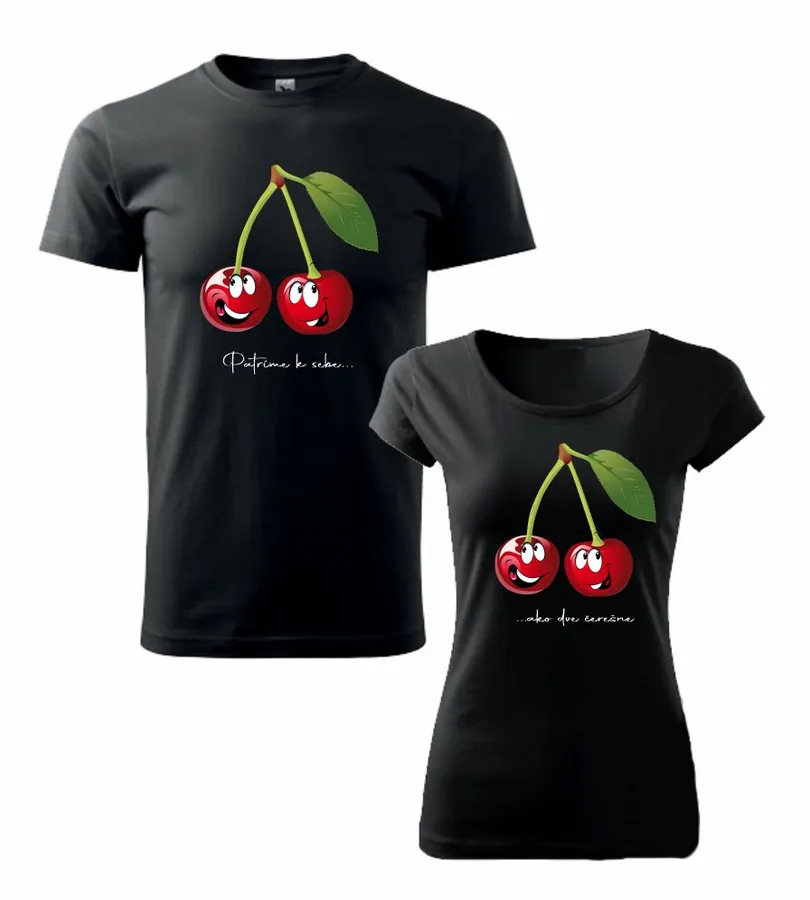 Tričká pre dvoch - Patríme k sebe ako dve čerešne, Pán. 2XL+dám.vyberte- Biele Výpredaj