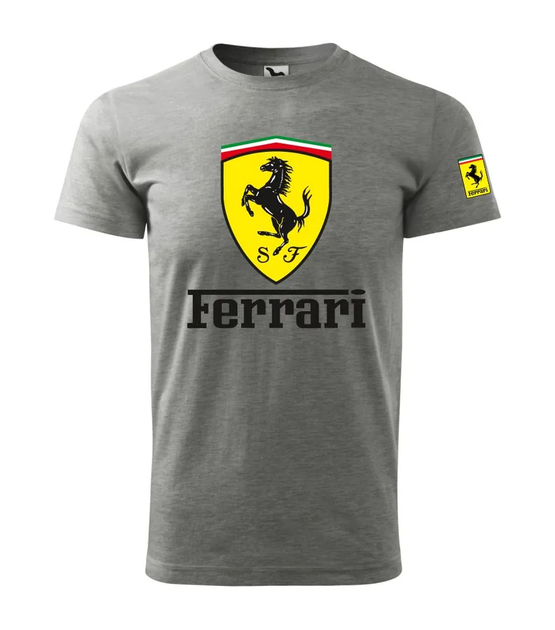 Tričko s potlačou Ferrari , velkost -3XL, tmavosivý melír - Výpredaj