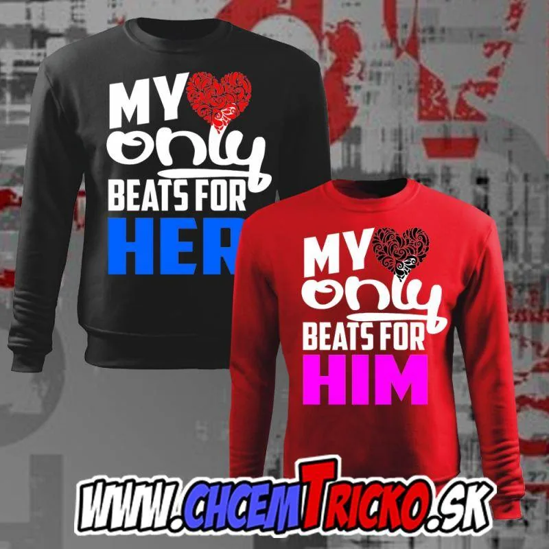 Pánska mikina My heart only beats for her, vel.S, biela + ? (dámsku vyberte)