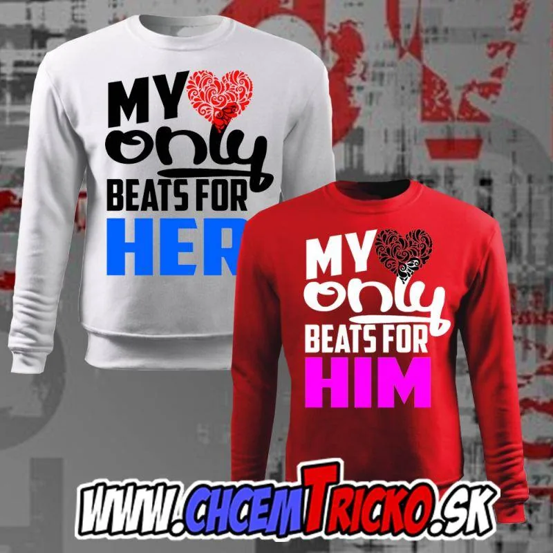 Pánska mikina My heart only beats for her, vel.S, biela + ? (dámsku vyberte)