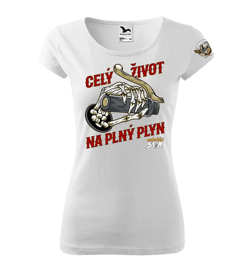 Dámske motorkárske tričko Celý život na plný plyn - Skull