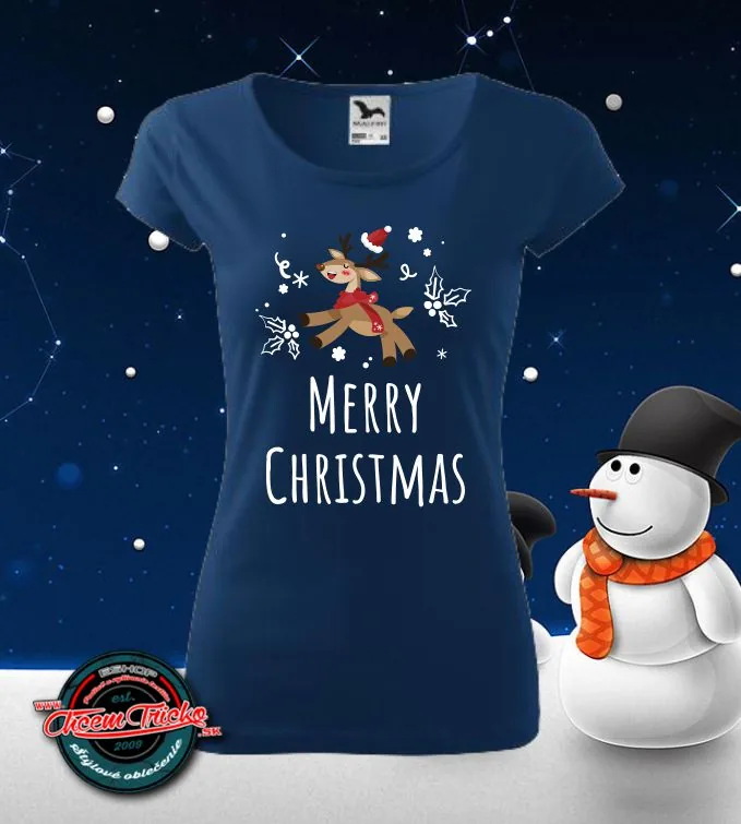 Tričko vianočné s potlačou Merry Christmas sobik