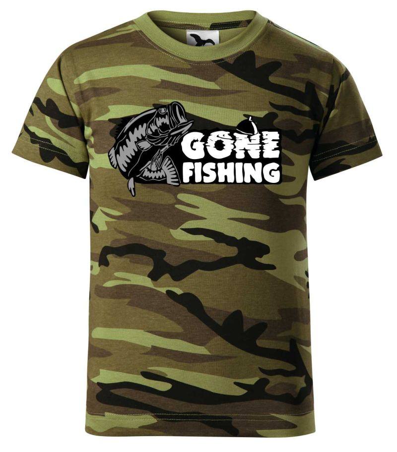 Maskáčové tričko s motívom Gone fishing 1