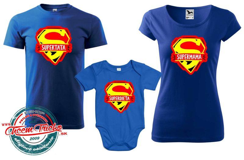 Sada 3 tričiek s potlačou Super Mama, Tata, dieťa