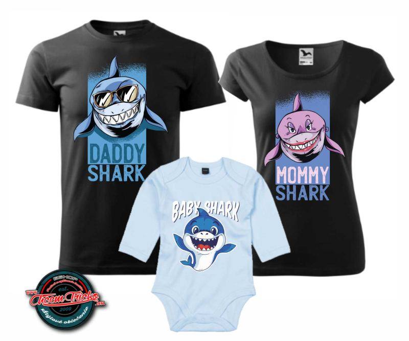 Sada 3 tričiek pre rodinu s body Shark