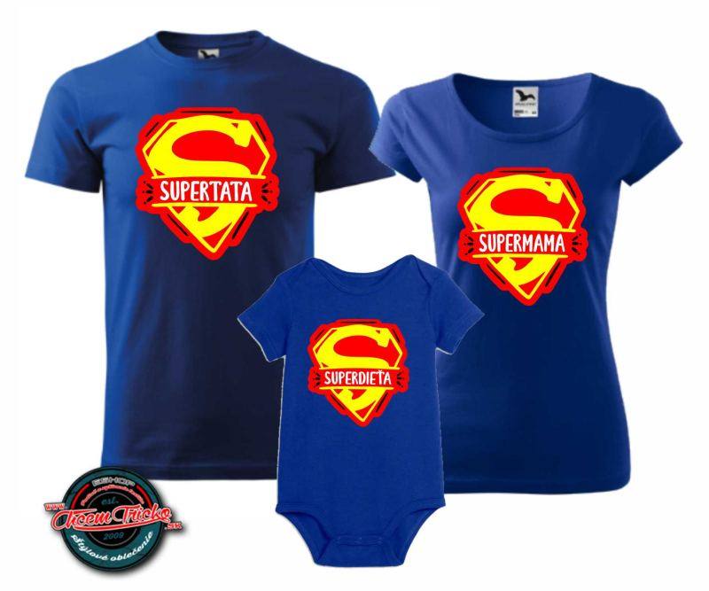 Sada 3 tričiek s potlačou Super Mama, Tata, dieťa