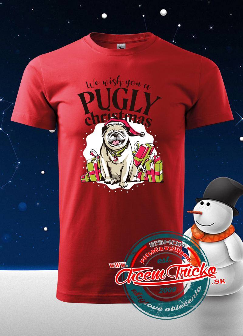 Dámske / pánske vianočné tričko Pugly Christmas