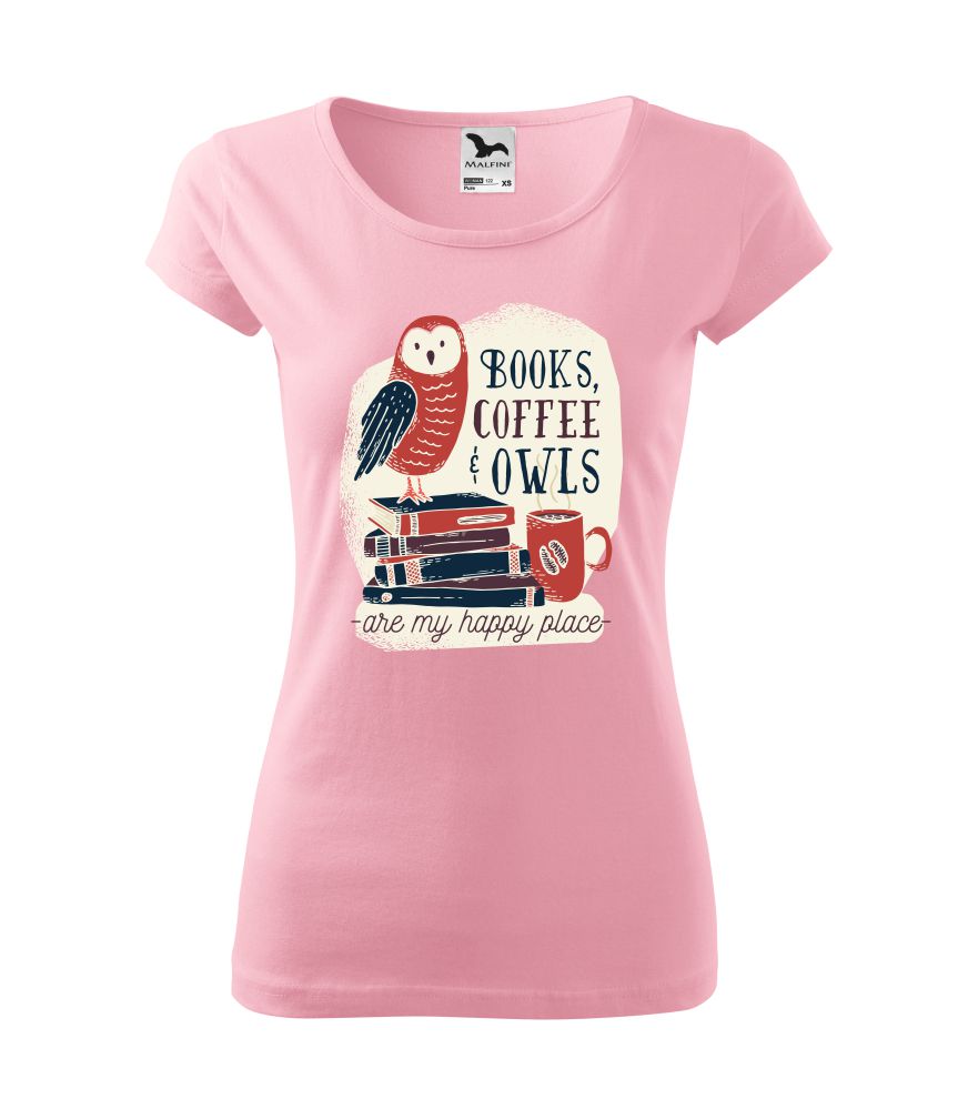 Dámske tričko Books, Coffee, Owls
