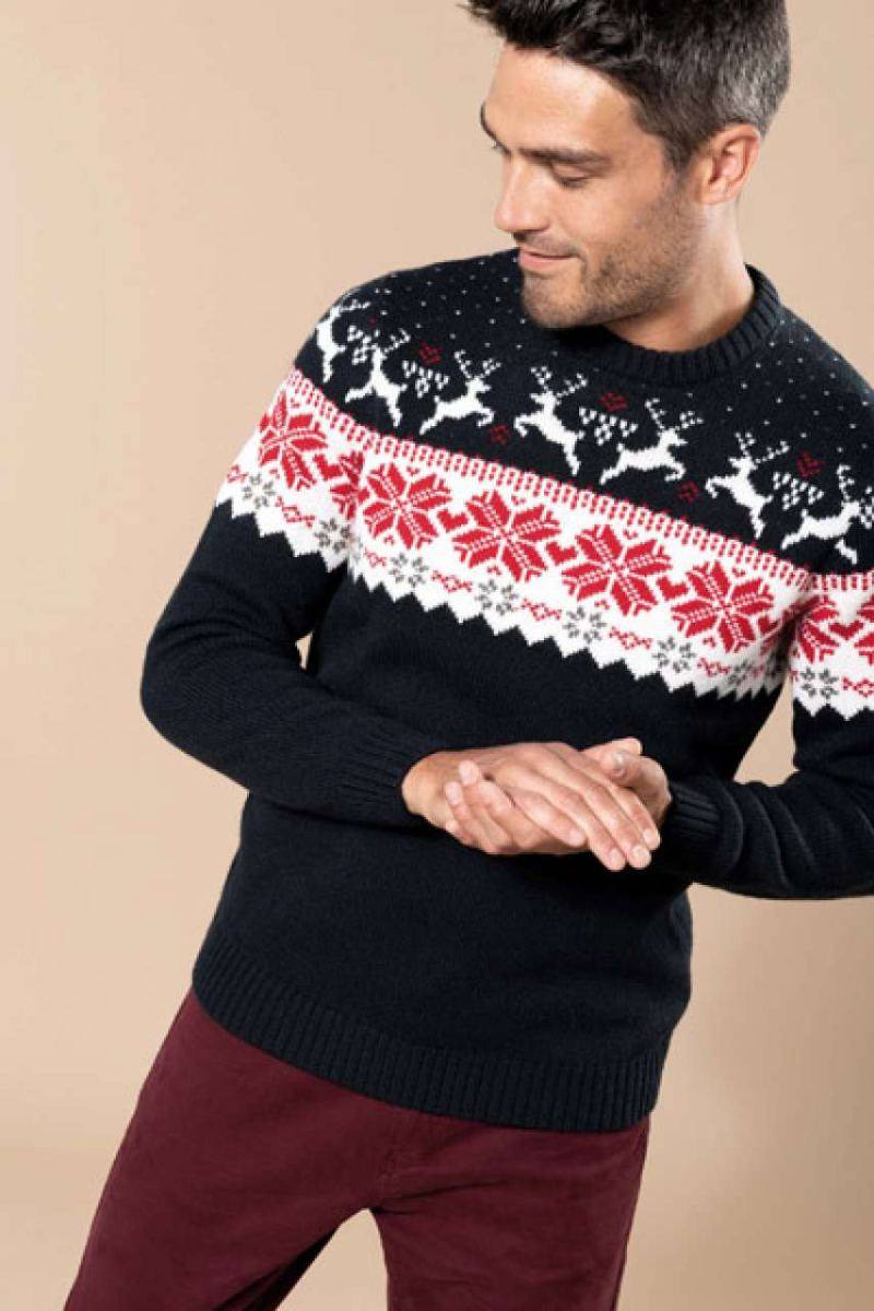 Vianočný tmavomodrý sveter so sobíkami