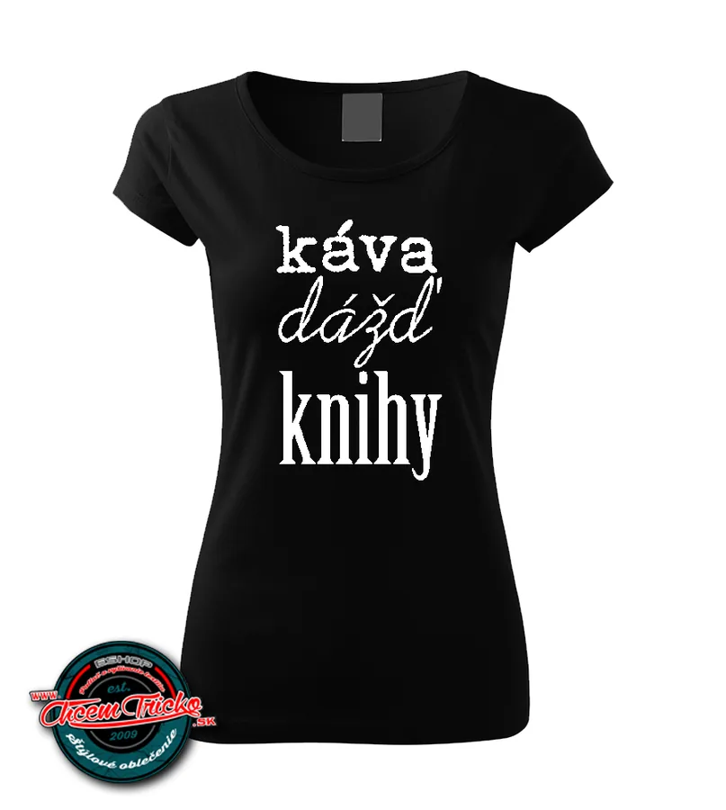 Dámske tričko Káva dážď knihy