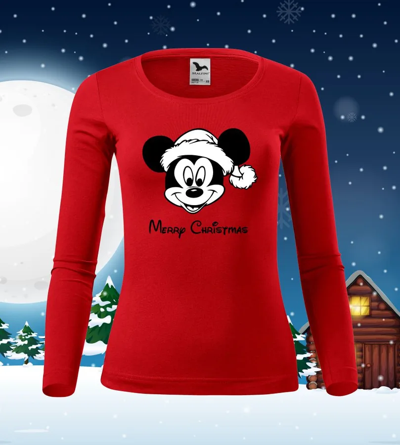 Dámske vianočné tričko s dlhým rukávom Mickey