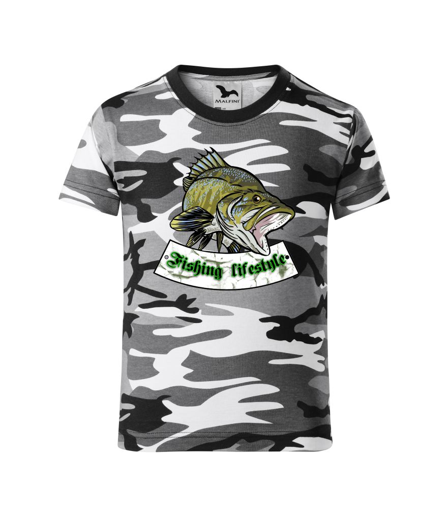 Maskáčové tričko s potlačou Fishing lifestyle