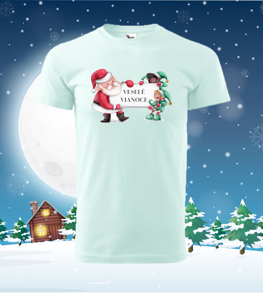 Pánské tričko vianočné s potlačou Santa a škriatok