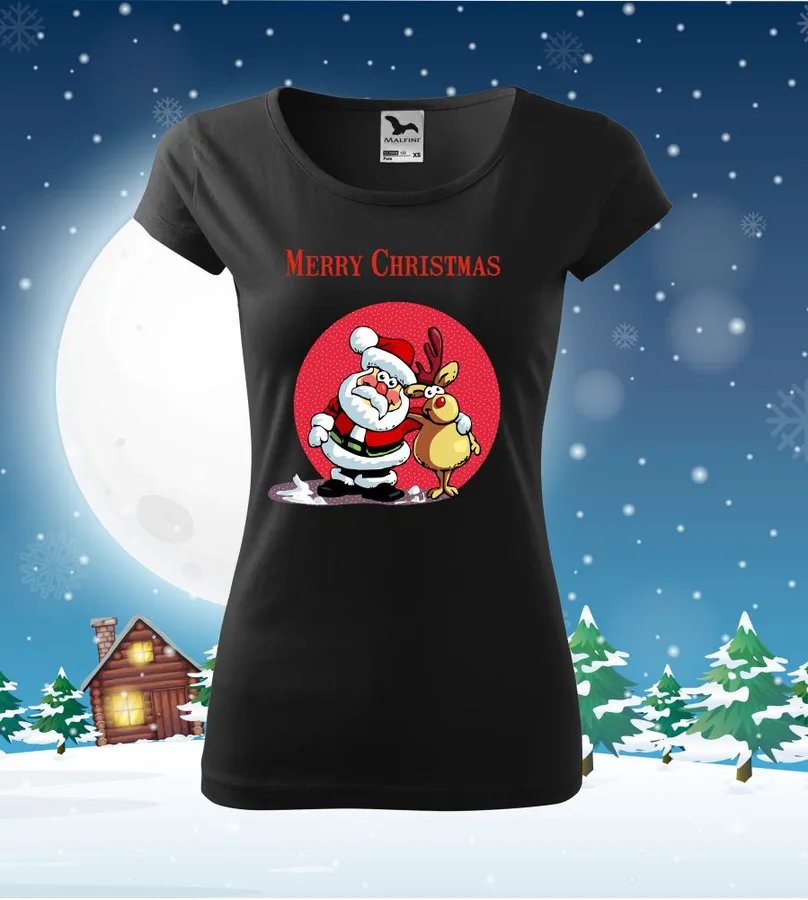 Dámske vianočné tričko Santa a sobík