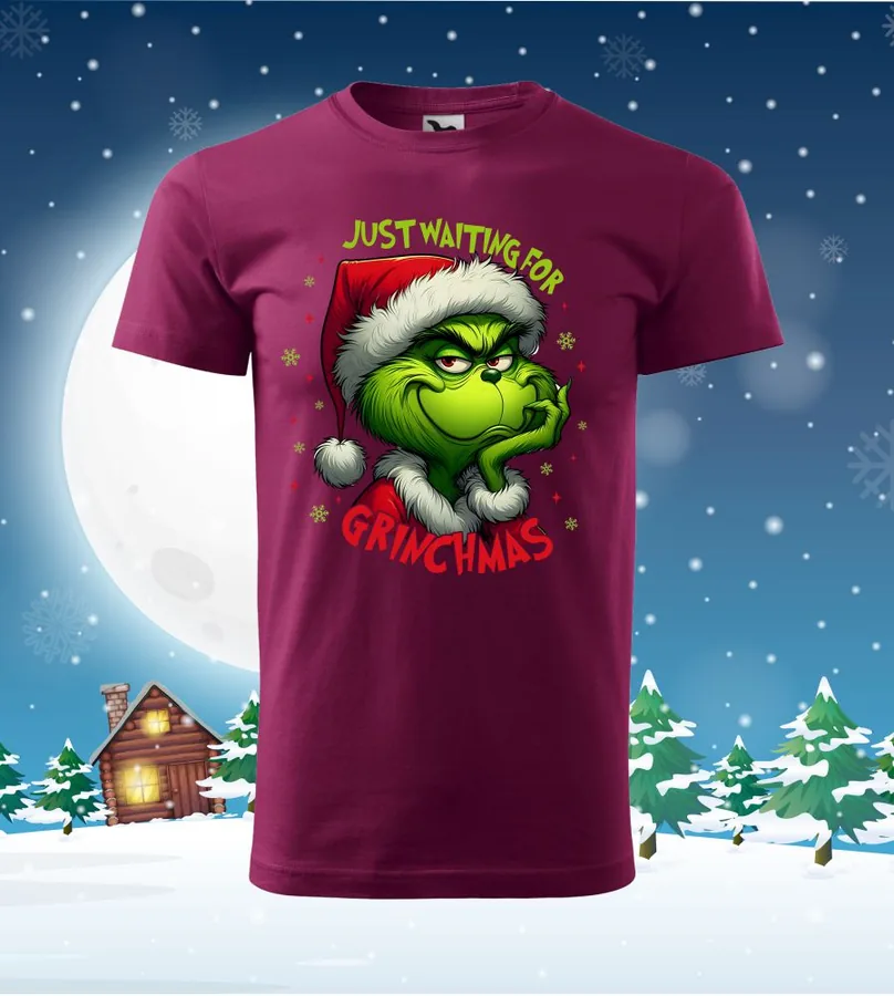 Tričko vianočné s potlačou Just waiting for Grinchmas