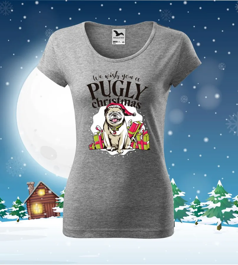 Vianočné dámske tričko Pugly Christmas