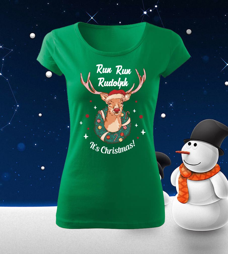 Dámske vianočné tričko Run run Rudolph