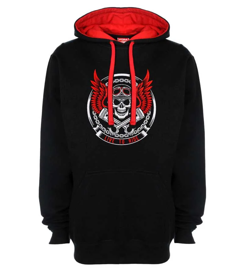 Vyšívaná moto mikina Skull Live To Ride